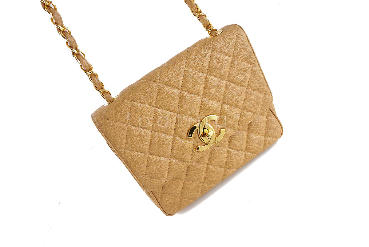 Chanel Caviar Beige Quilted Vintage Square Classic Flap Bag
