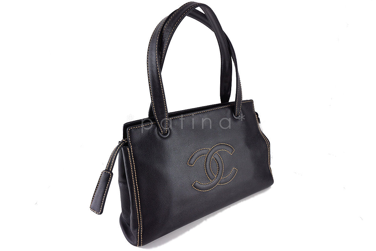 Chanel Black Caviar Shopper Executive Logo Tote Bag