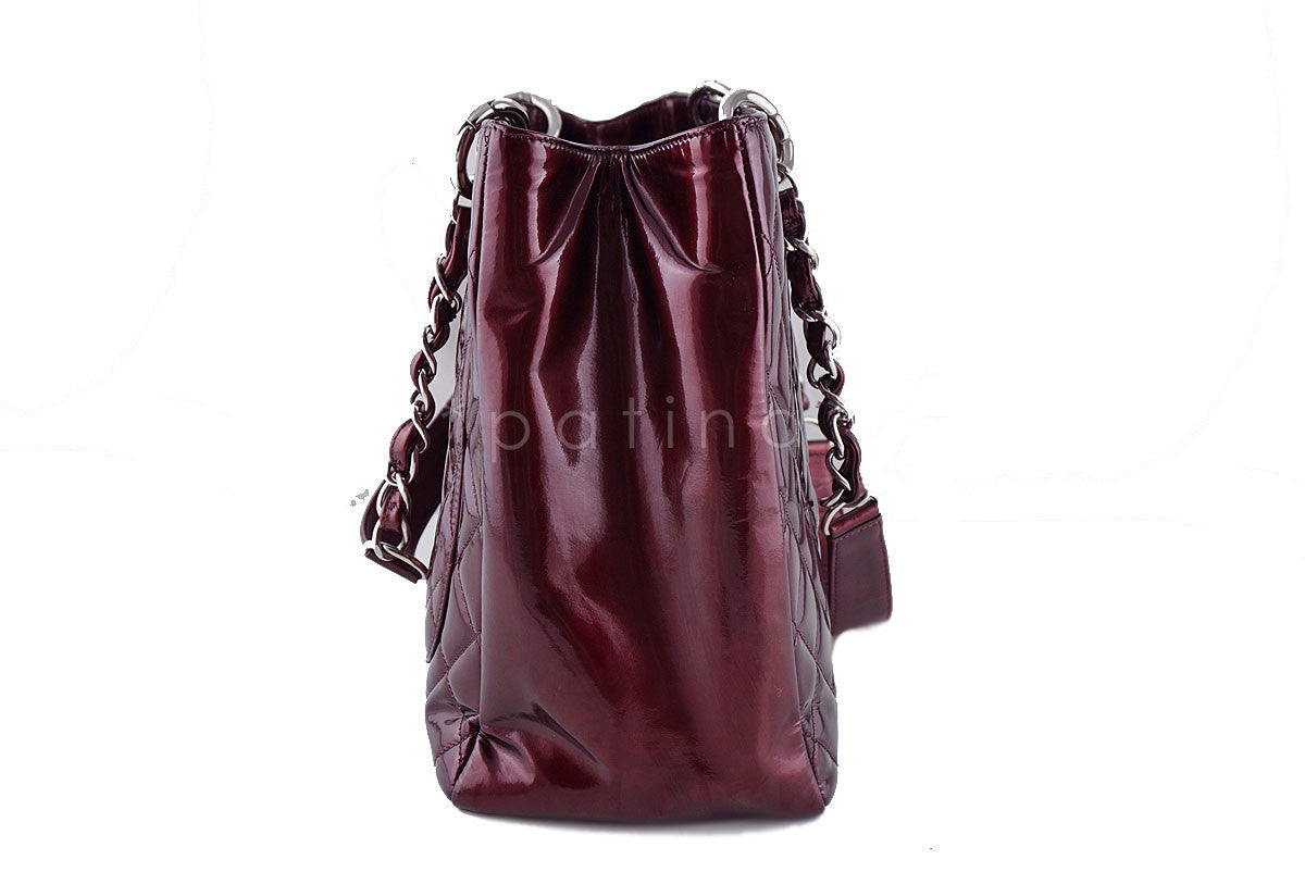 Chanel Wine Red Patent Classic Grand Shopper Tote GST Shopping Bag