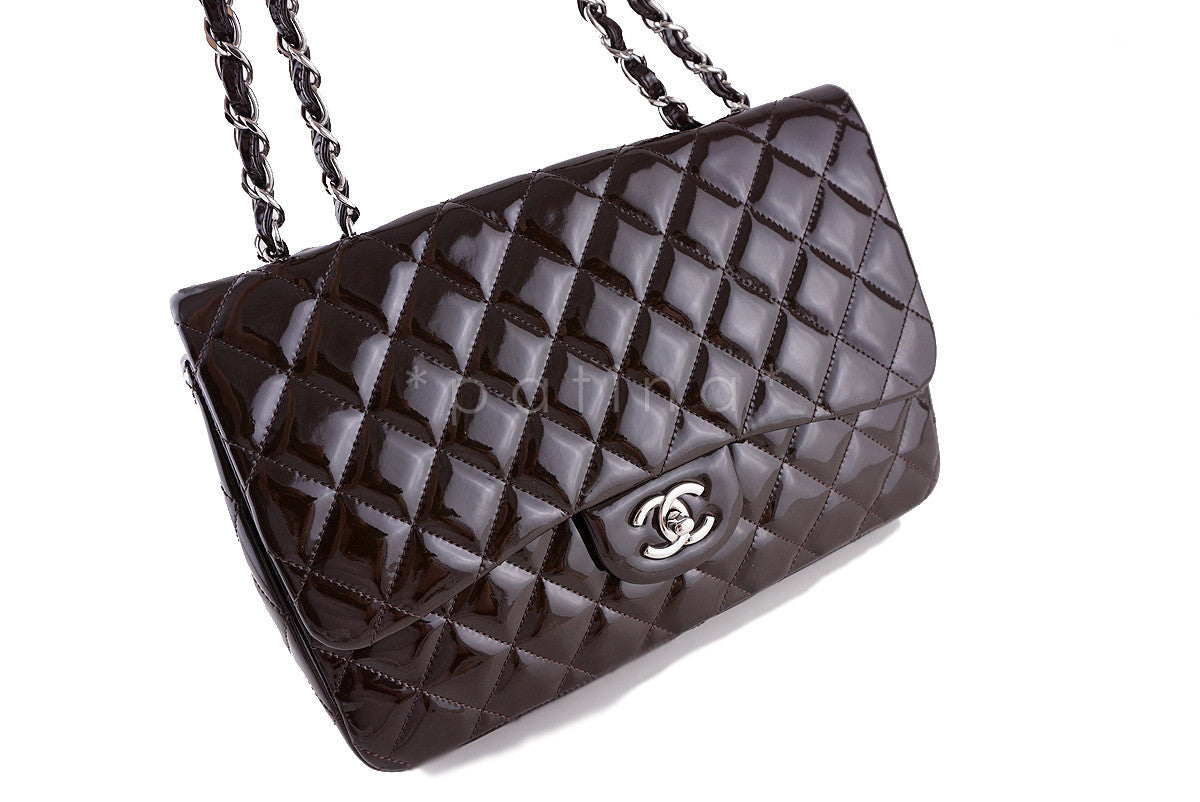 Chanel Chocolate Brown Patent Jumbo Classic Flap 2.55 Bag