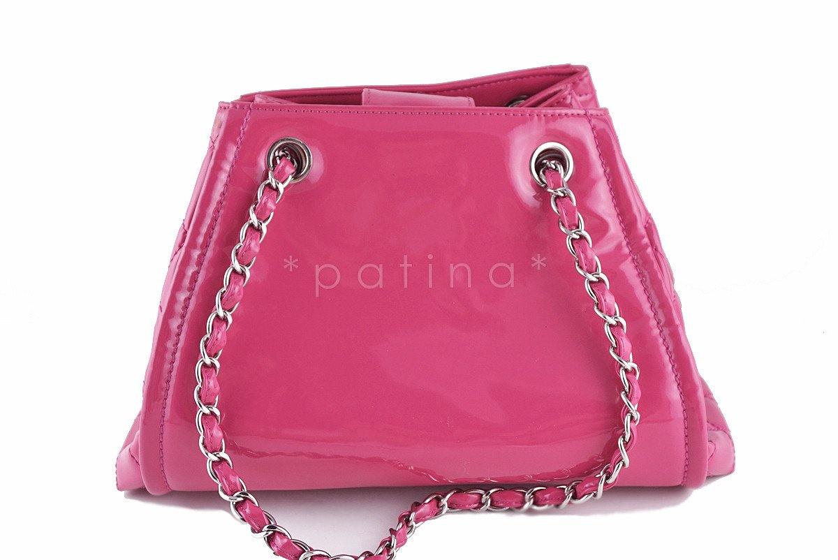 Chanel Fuchsia Pink Patent Small Logo Shopper Tote Bag