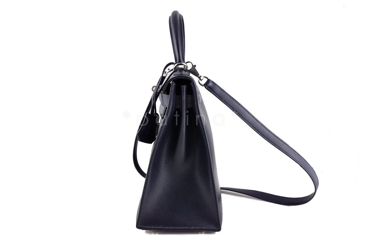 Hermes Indigo (Dark Navy) 28cm Box calf Kelly Sellier Bag