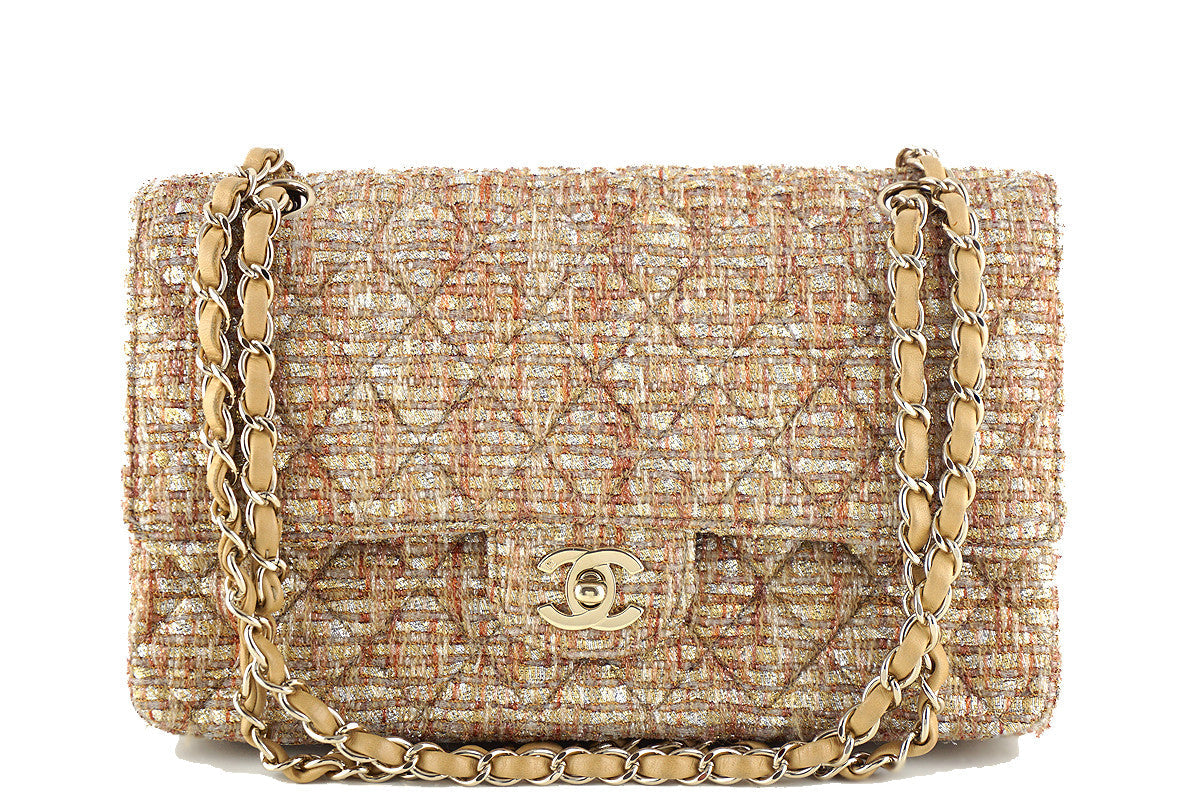 Chanel Gold-Beige Tweed Medium Classic 2.55 Flap Bag