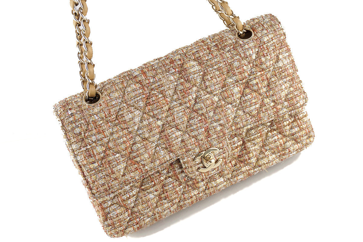 Chanel Gold-Beige Tweed Medium Classic 2.55 Flap Bag