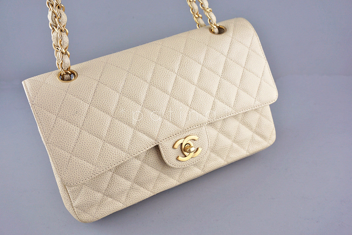 Chanel Light Beige Caviar Medium Classic 2.55 Double Flap Bag