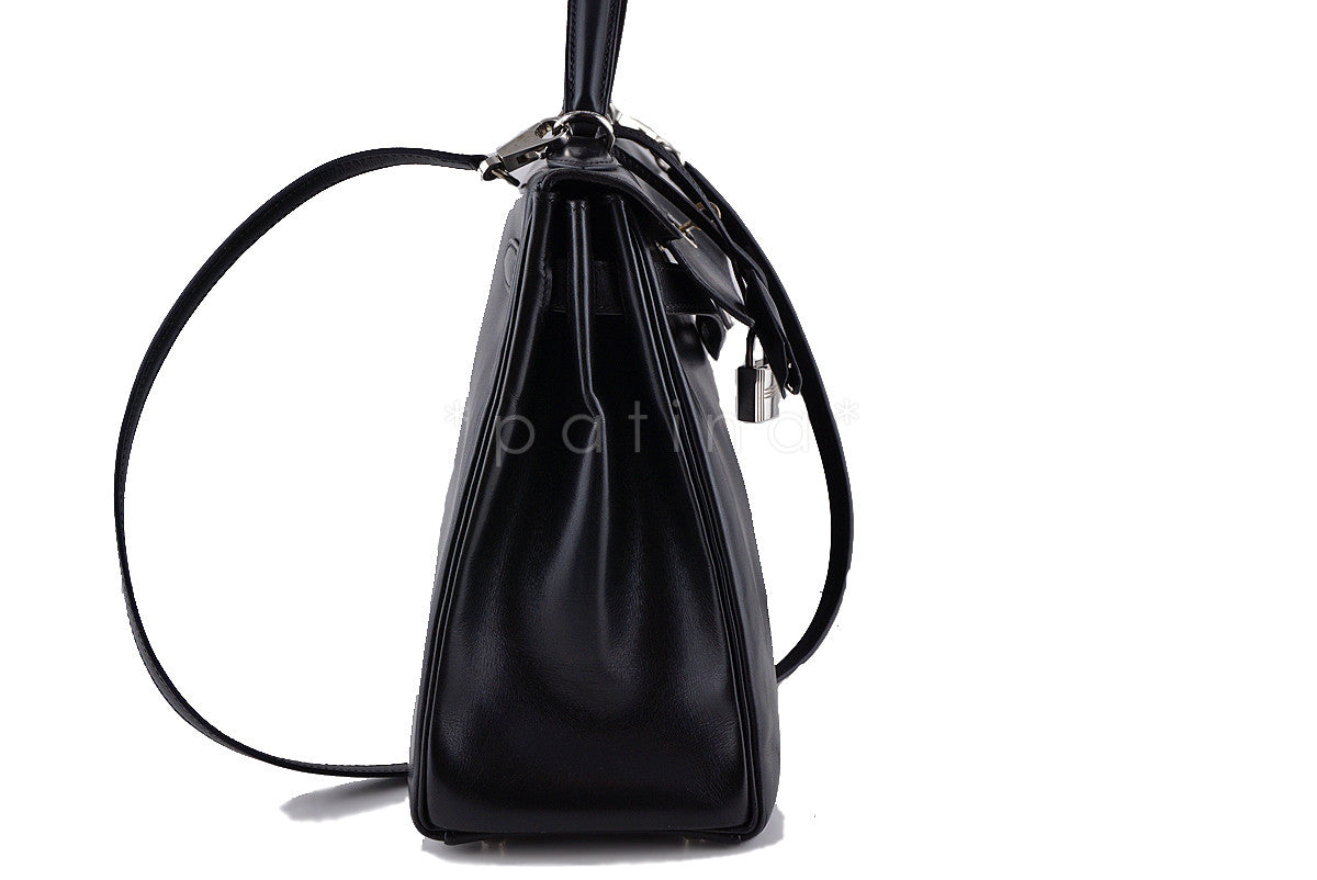 Hermes Black 32cm Box calf Kelly Retourne Bag