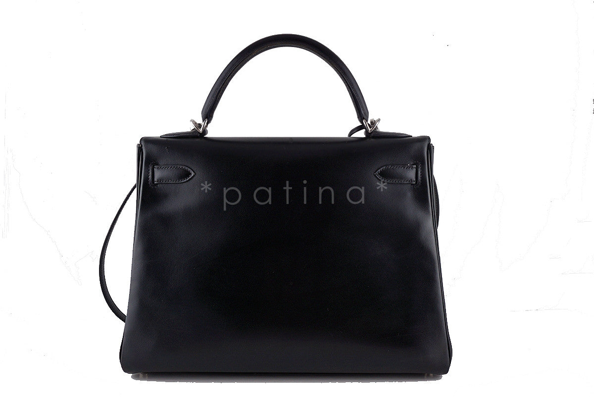 Hermes Black 32cm Box calf Kelly Retourne Bag