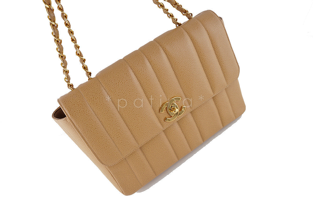 Chanel Camel Beige Caviar Vintage Mademoiselle Classic Tall Flap Bag