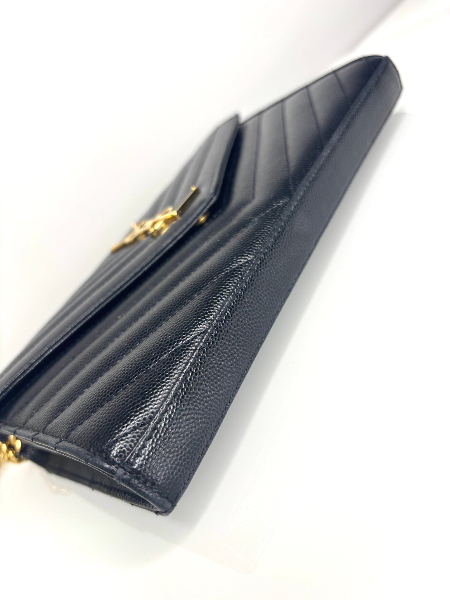 Saint Laurent Preloved YSL Cassandre Black Grain De Poudre Chain Wallet Cross-Body Bag