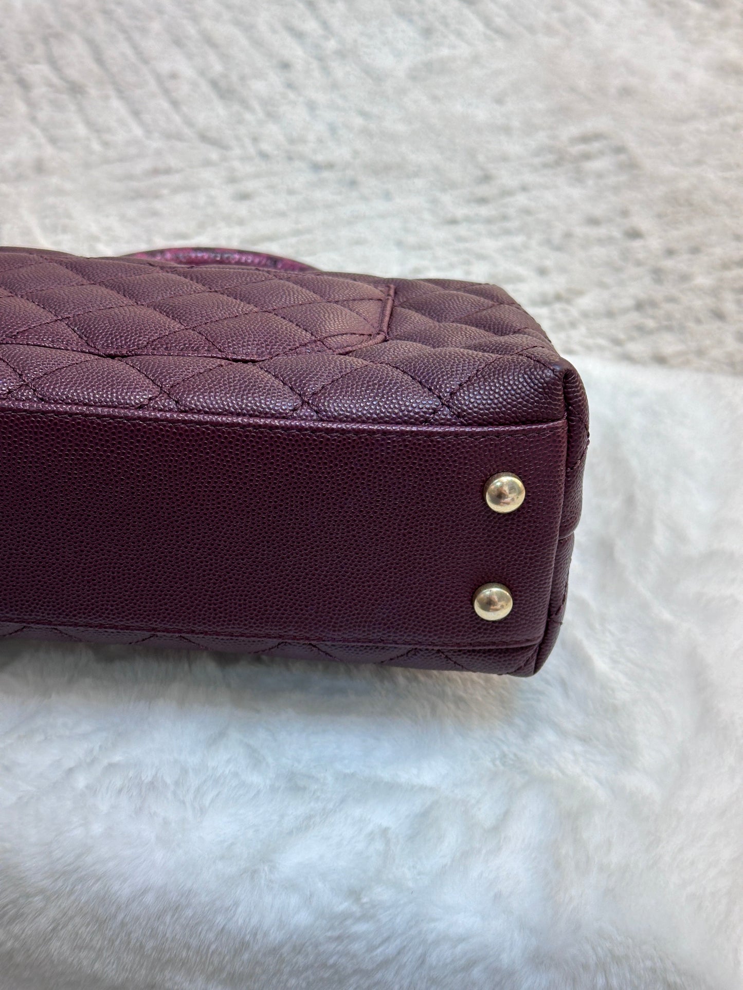 Chanel Small Coco Handle Elaphe Leather Handle Burgundy