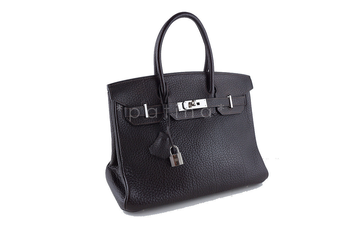Hermes 30cm Birkin Bag in Ebene Dark Brown Fjord, PHW