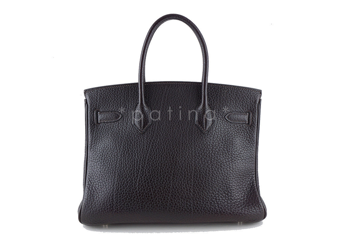 Hermes 30cm Birkin Bag in Ebene Dark Brown Fjord, PHW