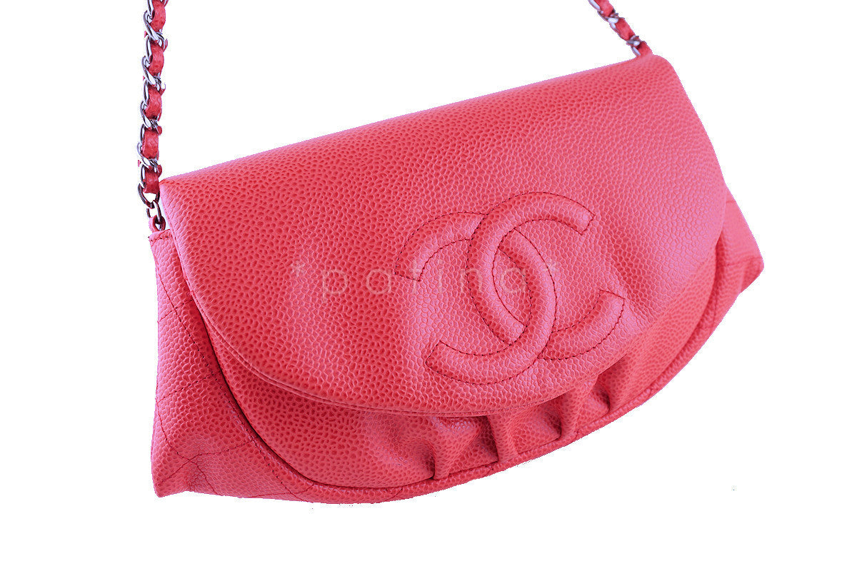 Chanel Coral Pink Caviar Half Moon WOC Wallet on Chain Purse Bag
