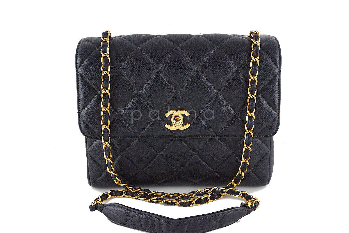 Chanel Black Caviar Square Quilted Classic Flap Bag