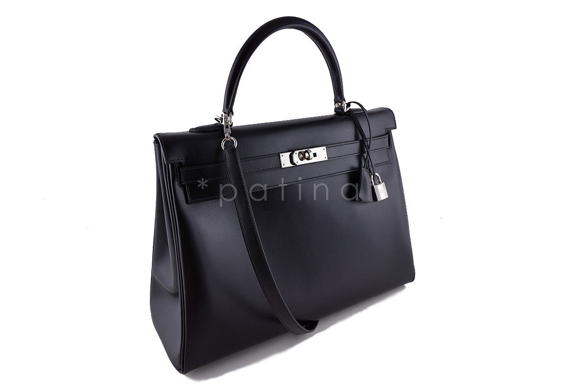 Hermes Black 35cm Box calf Kelly Retourne Bag