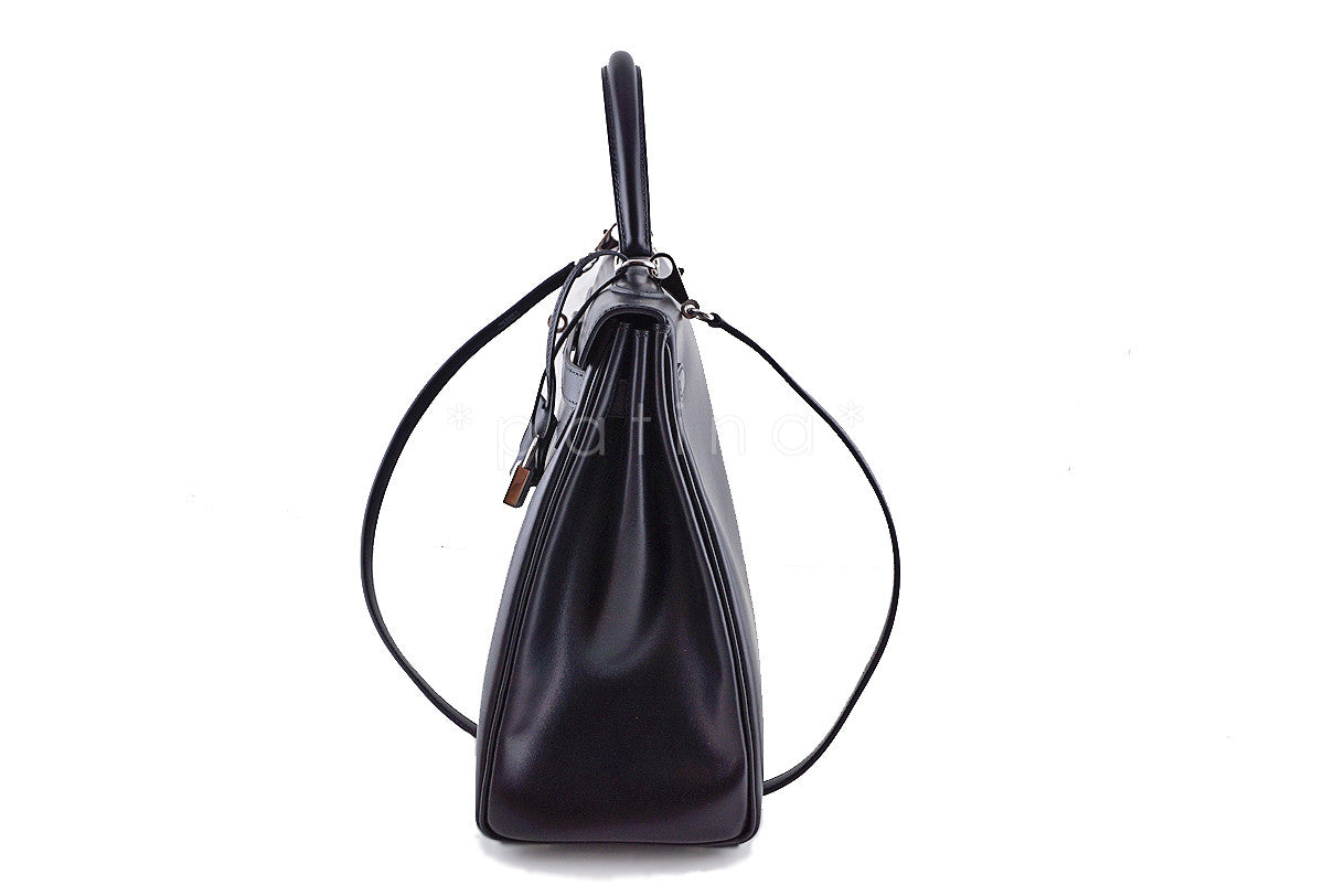 Hermes Black 35cm Box calf Kelly Retourne Bag