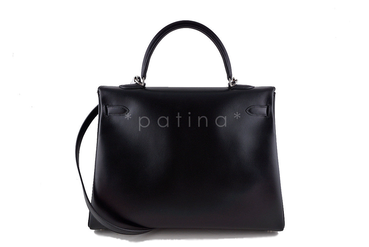 Hermes Black 35cm Box calf Kelly Retourne Bag
