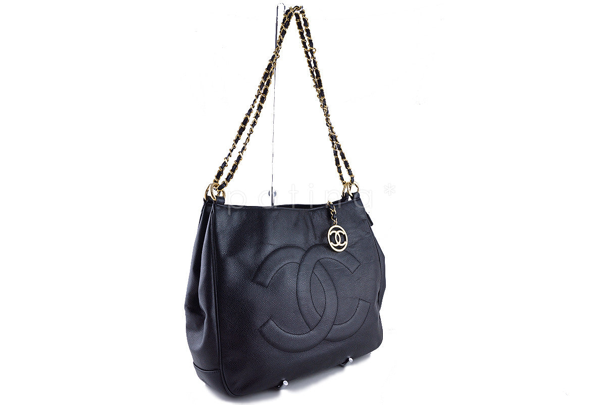 Chanel Black Caviar Logo Hobo Shoulder Bag