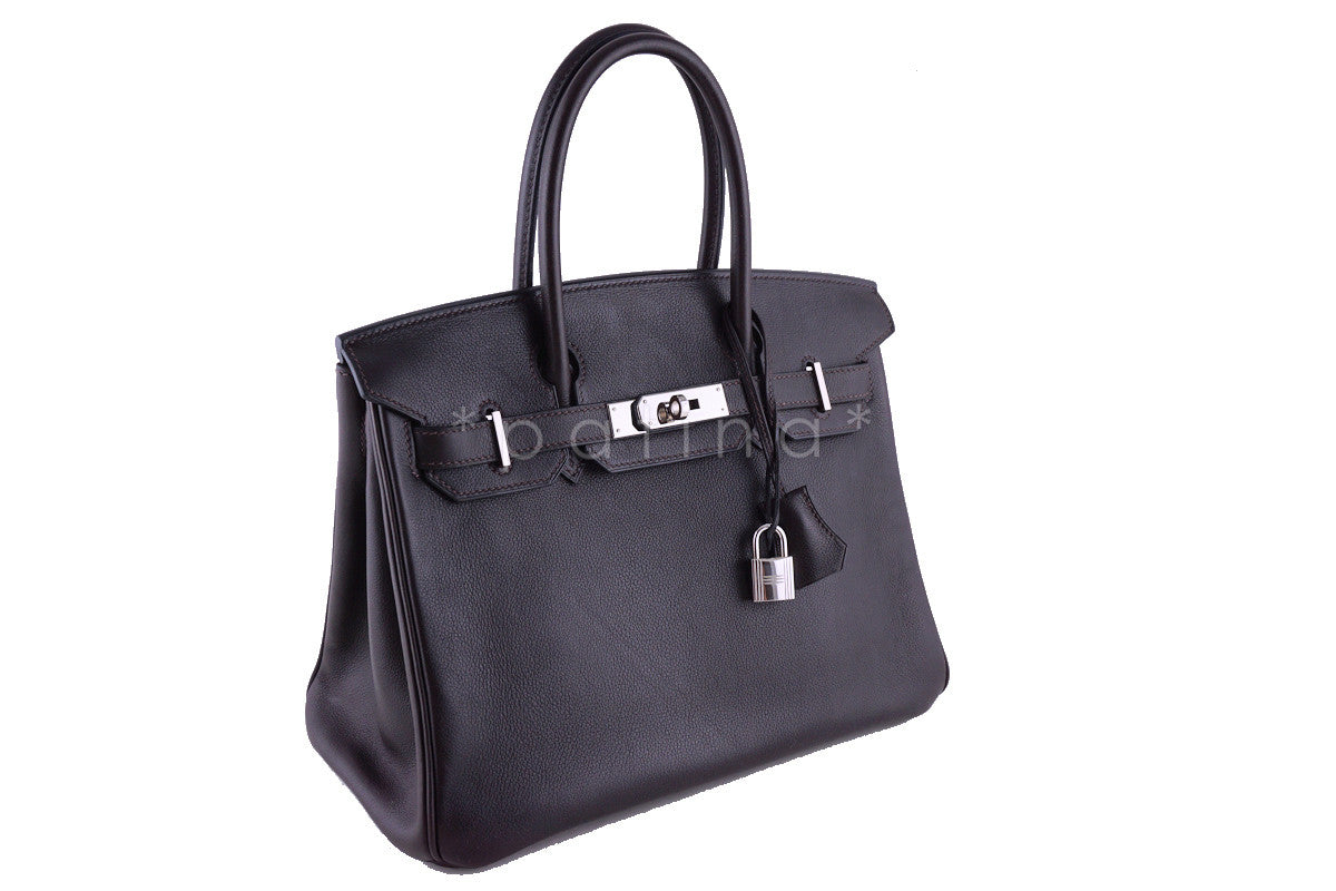 Hermes 30cm Birkin Bag in Ebene Dark Brown Evergrain, PHW