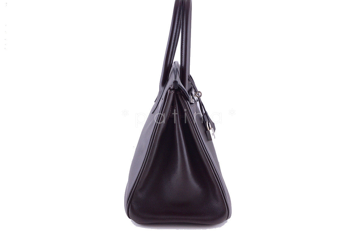 Hermes 30cm Birkin Bag in Ebene Dark Brown Evergrain, PHW