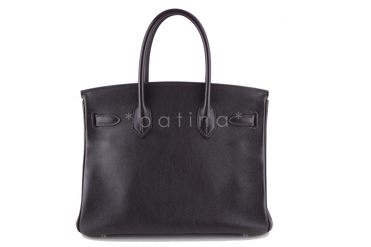 Hermes 30cm Birkin Bag in Ebene Dark Brown Evergrain, PHW