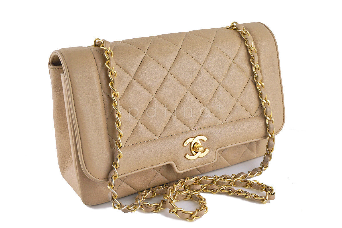 Chanel Shoulder Flap Bag, Beige Vintage Quilted Classic "Diana"