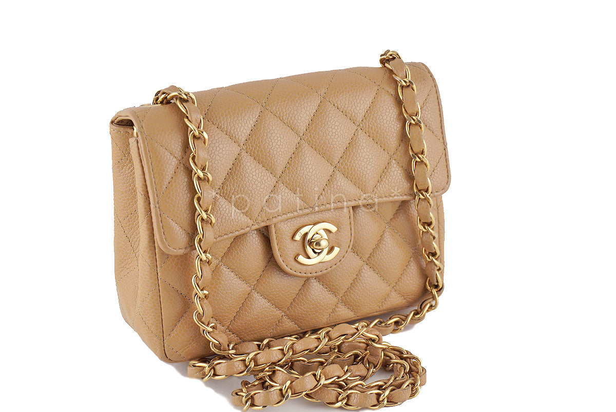 Chanel Caviar Mini Flap, Camel Beige Classic 2.55 Bag
