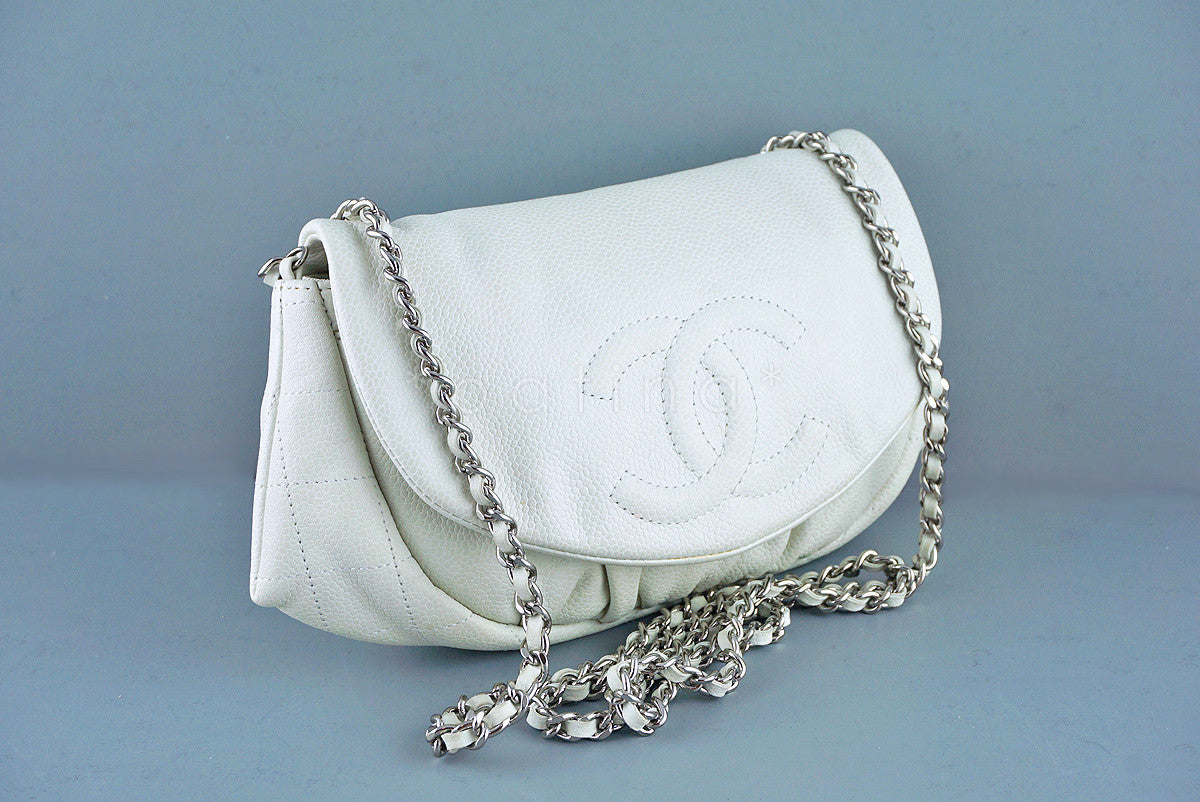 Chanel Off-White Ivory Soft Caviar Half Moon WOC Wallet on Chain Bag