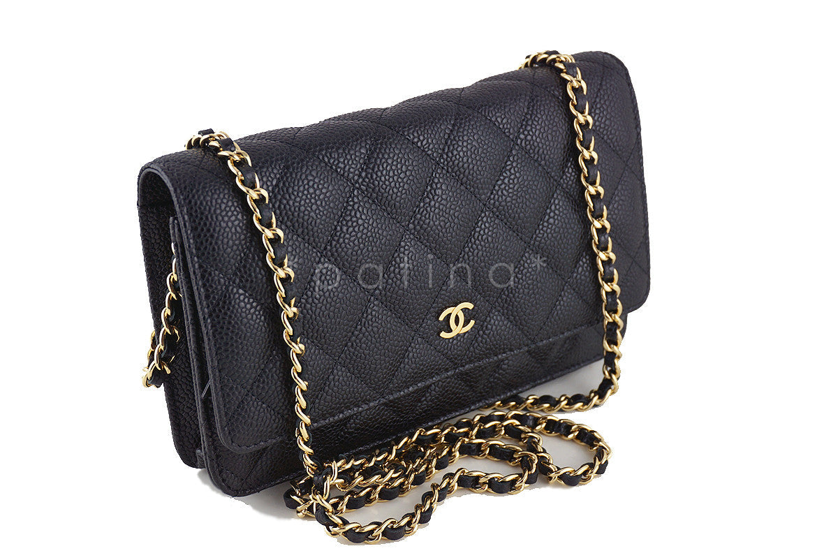 Chanel Black Caviar Classic Quilted WOC Wallet on Chain Flap Bag