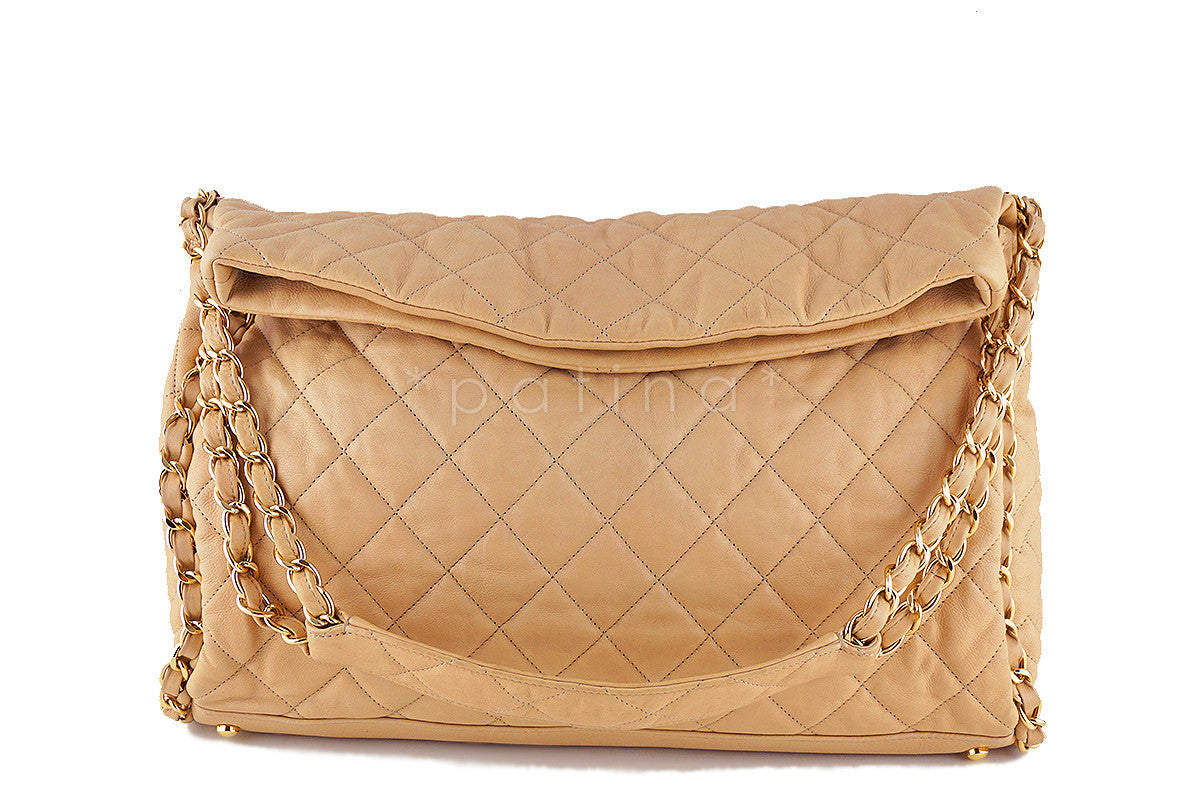 Chanel Beige Large Quilted Ultimate Soft Chain Around Hobo Tote Bag