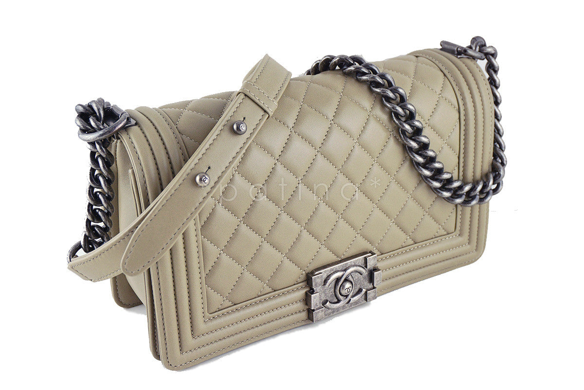 Chanel Boy Flap Bag, Taupe Gray Beige Medium Lambskin