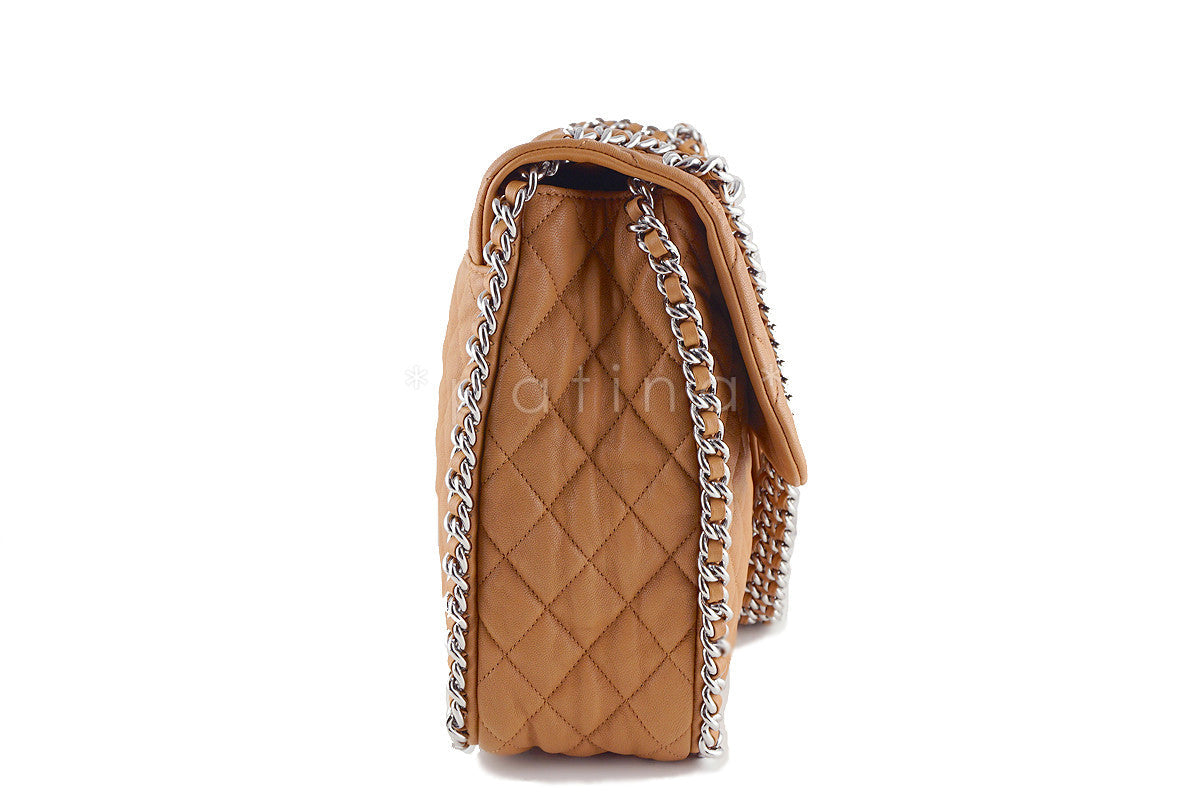 Chanel Camel Beige Chain Around Maxi Luxe Flap Bag