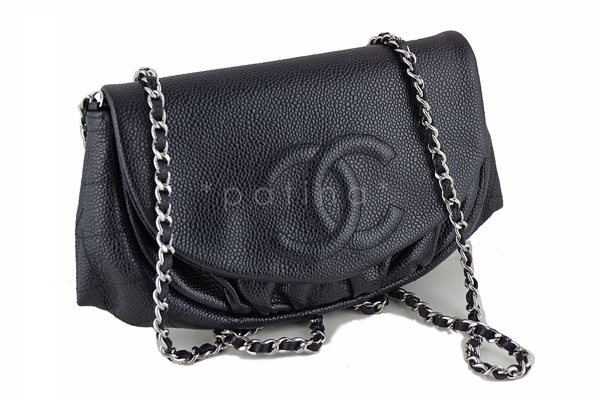 Chanel Black Caviar Half Moon WOC Wallet on Chain Purse Bag