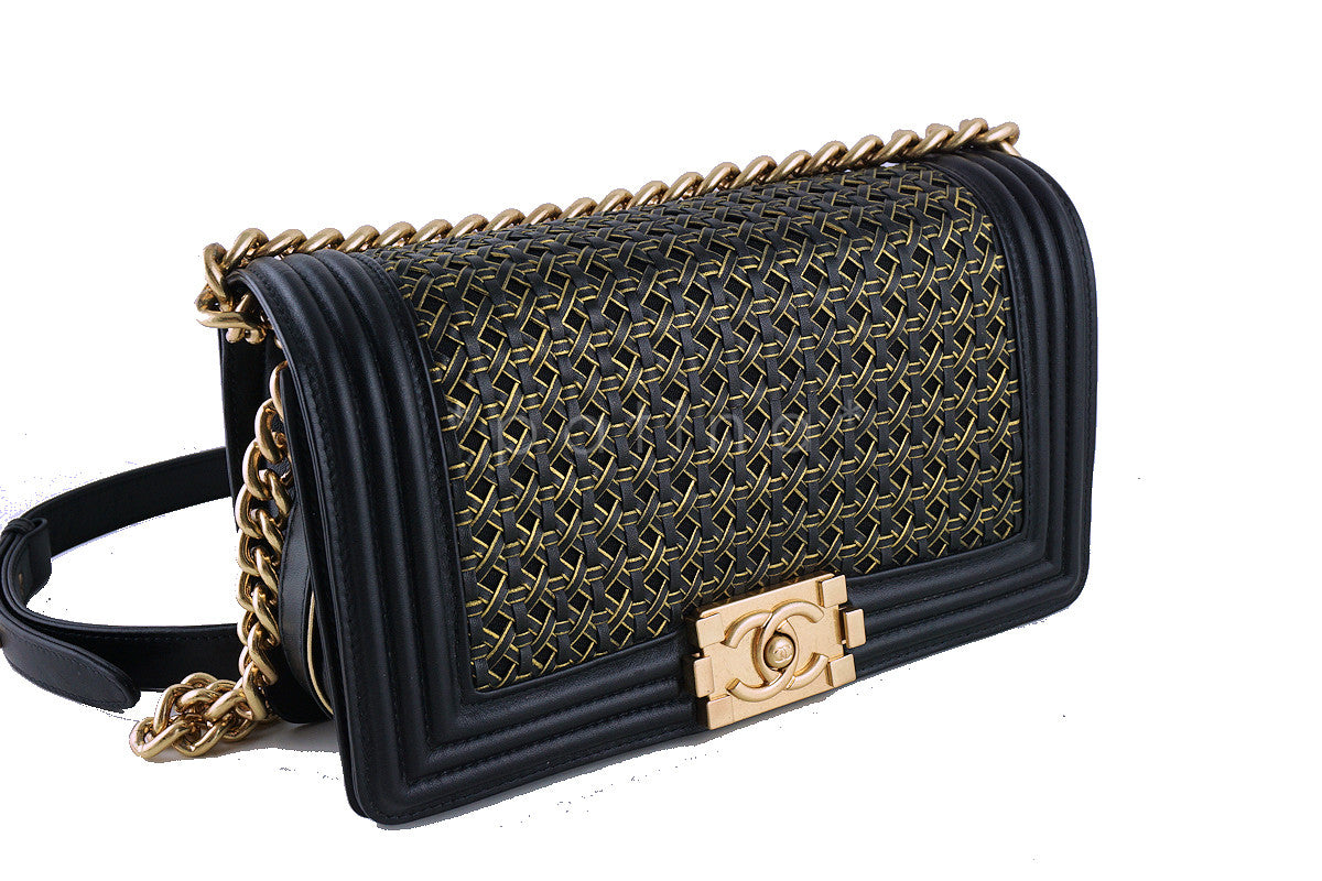 Chanel Black Medium Le Boy Gold-trimmed Rattan Flap Bag
