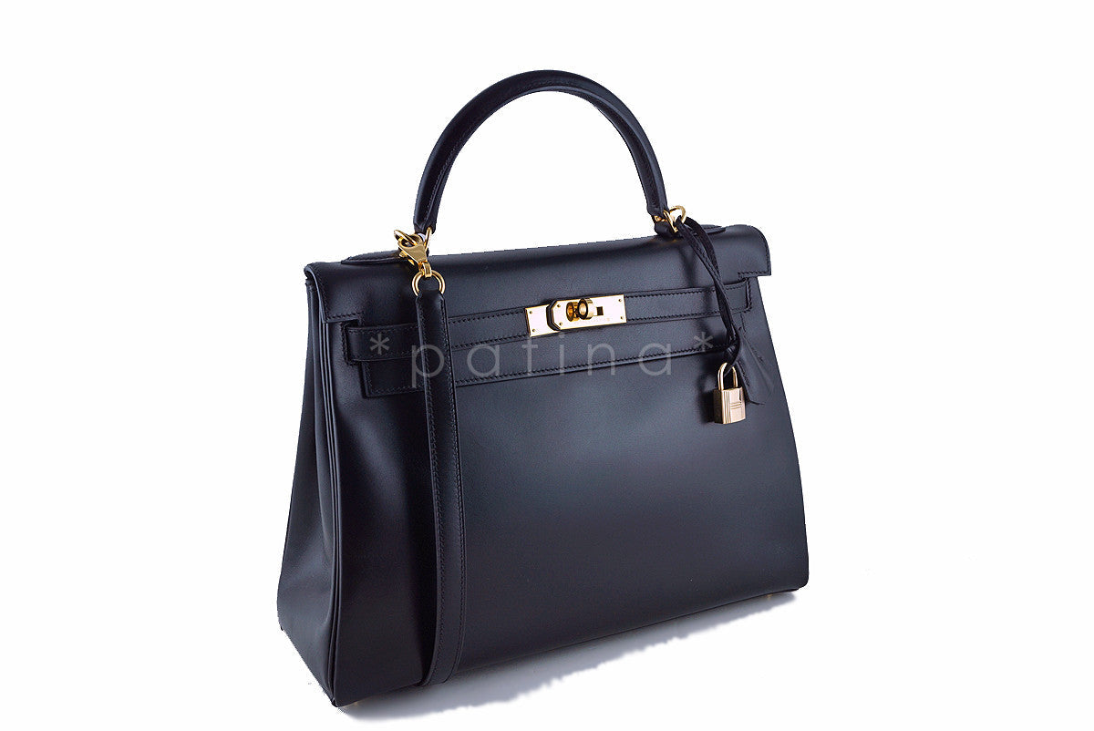 Hermes Black 32cm Box calf Kelly Retourne Bag