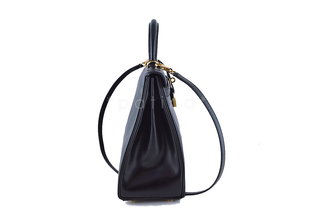 Hermes Black 32cm Box calf Kelly Retourne Bag