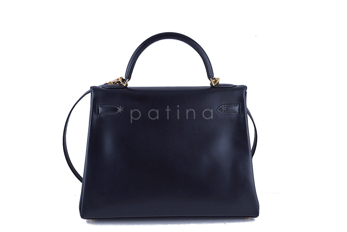 Hermes Black 32cm Box calf Kelly Retourne Bag