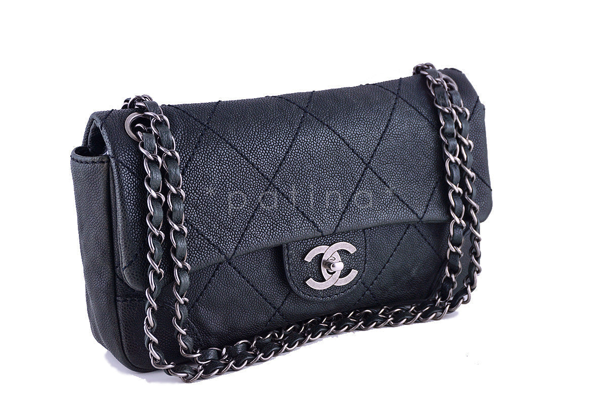 Chanel Black Distressed Caviar Outdoor Ligne Classic Flap Bag
