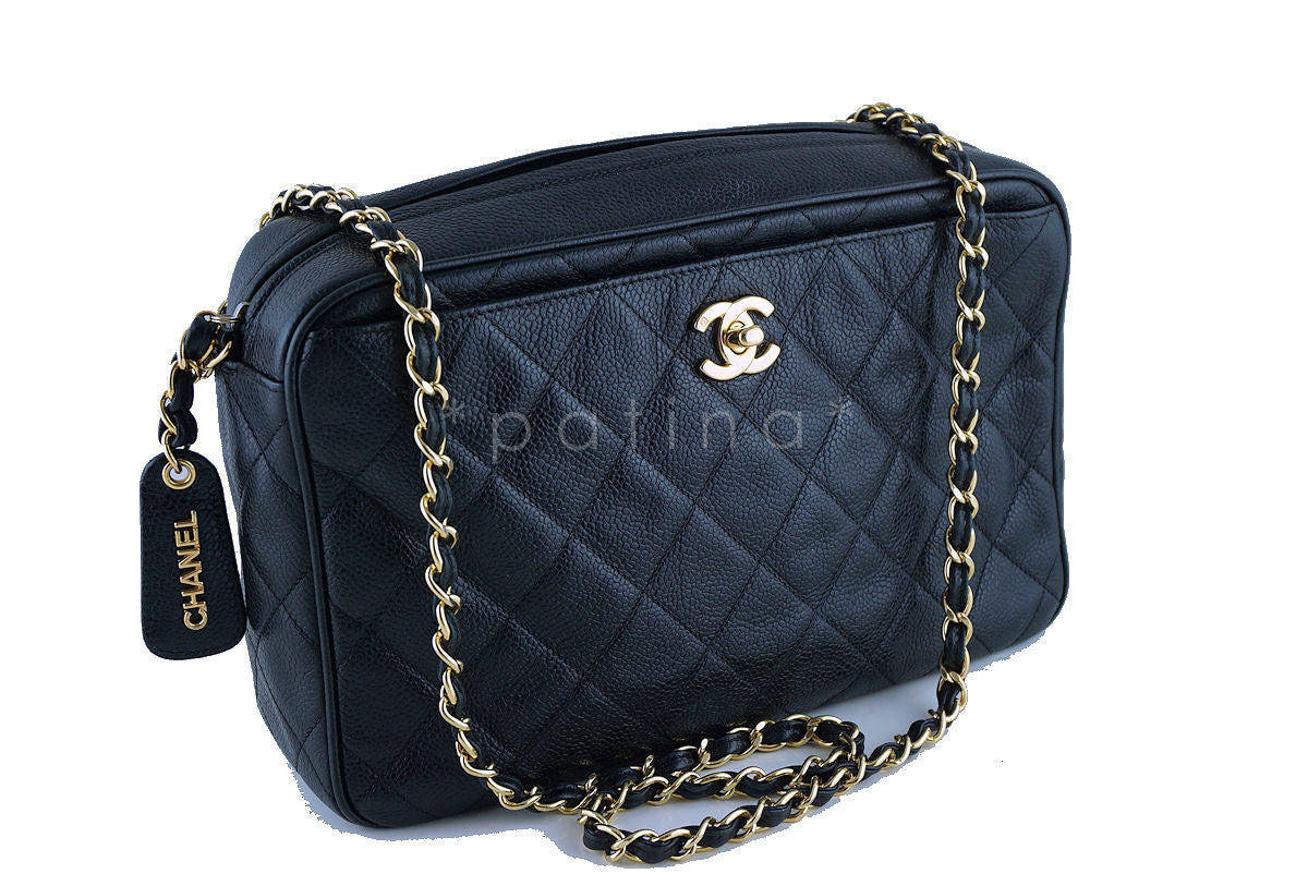 Chanel Caviar Camera Bag, Black Quilted Classic CC Clasp Pocket Case