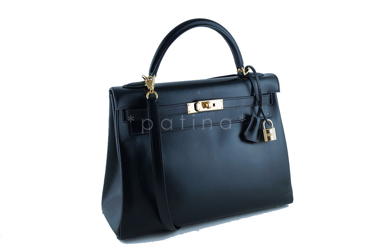 Hermes Kelly Bag, Black 32cm Box calf Retourne GHW