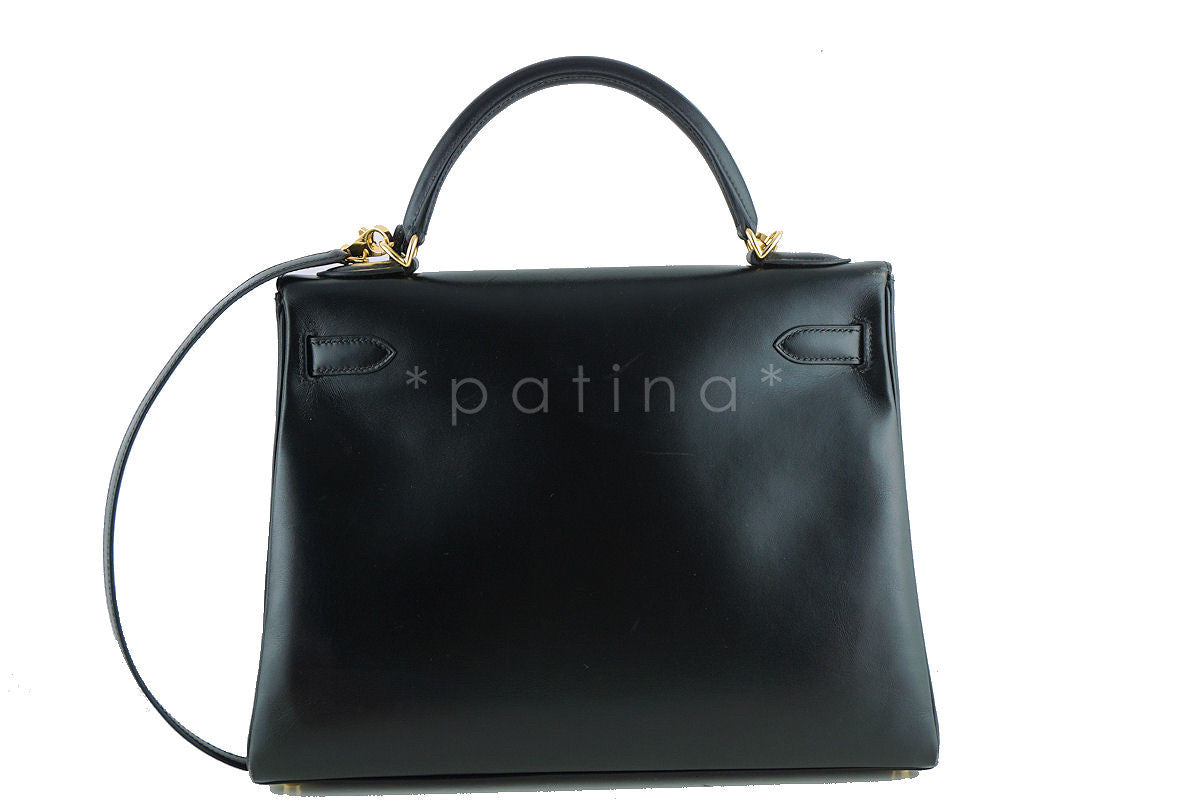 Hermes Kelly Bag, Black 32cm Box calf Retourne GHW
