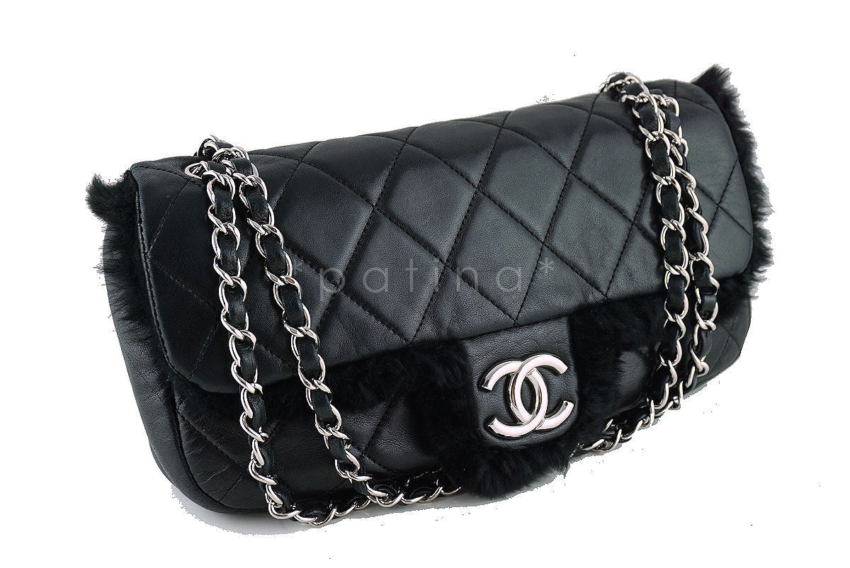 Chanel Classic Flap, Black Luxury Lambskin Fur 2.55 Bag