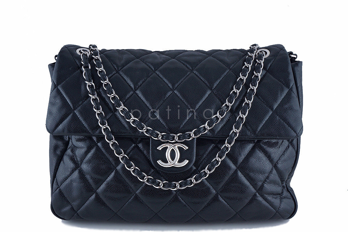 Chanel 16" Black Soft Caviar Bookbag XL Flap Tote Bag