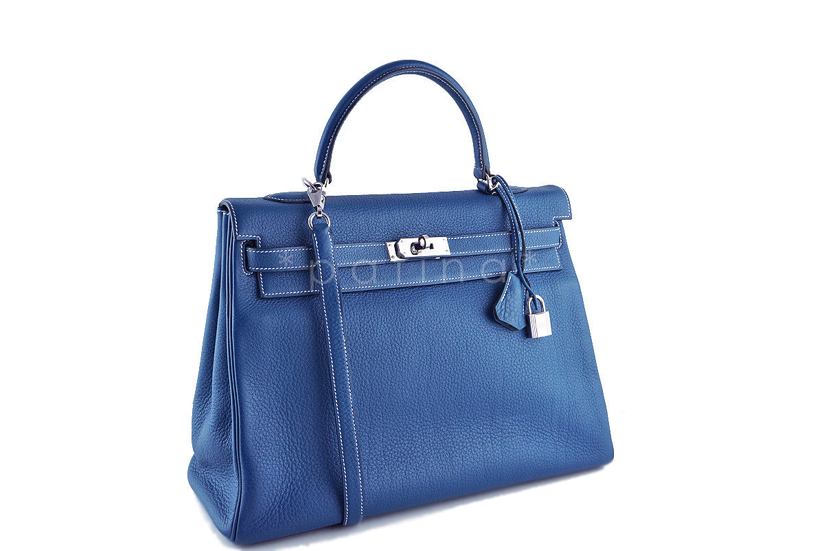 Hermes Blue Thalassa 35cm Kelly Clemence Retourne Bag, PHW