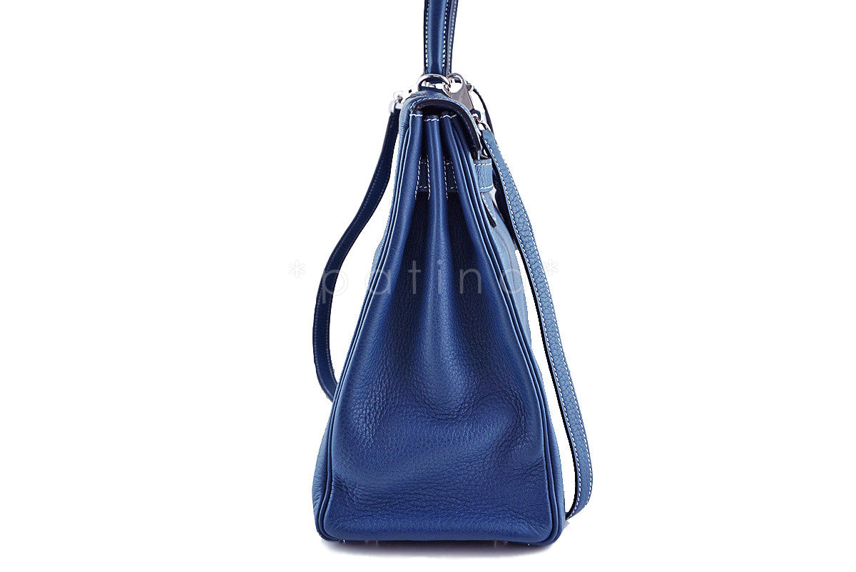 Hermes Blue Thalassa 35cm Kelly Clemence Retourne Bag, PHW