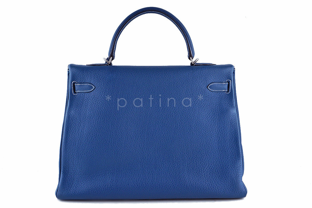 Hermes Blue Thalassa 35cm Kelly Clemence Retourne Bag, PHW