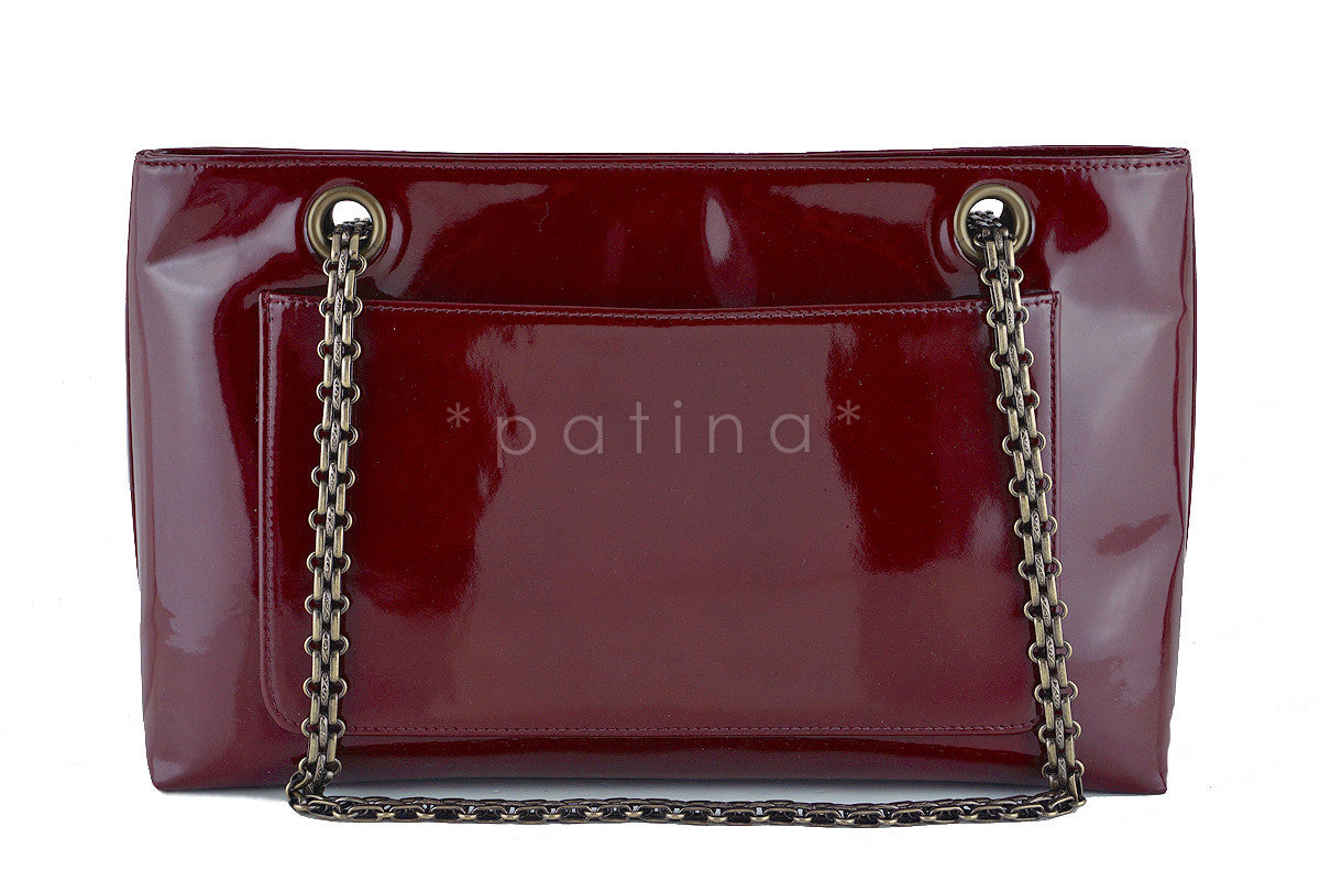 Chanel Burgundy Red Patent Luxe Classic Shopper Tote with Bijoux Chain Bag