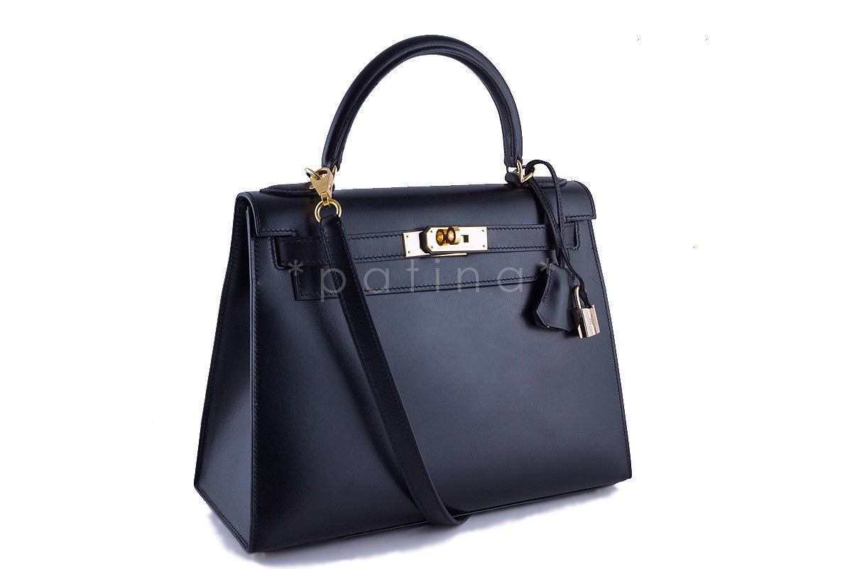 Hermes Black 28cm Box calf Kelly Sellier Bag