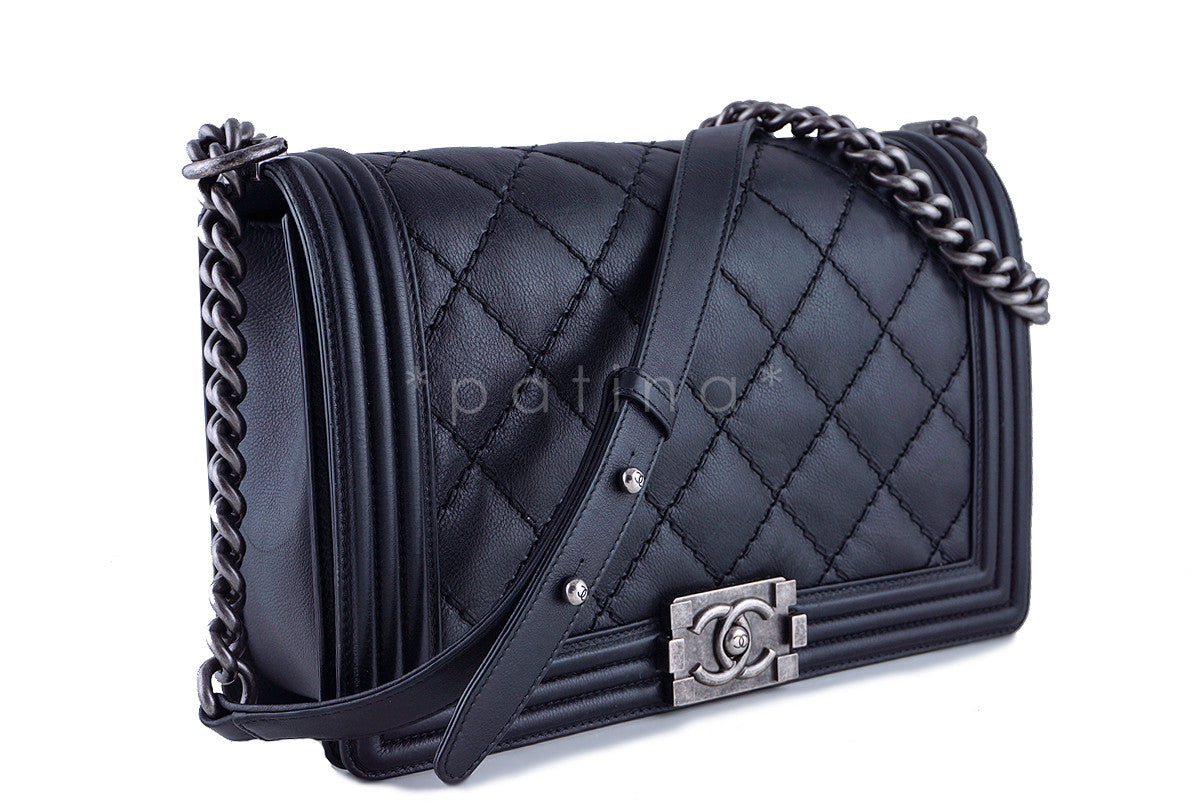 Chanel Black Calf Le Boy Classic Flap, 11in. Medium Bag