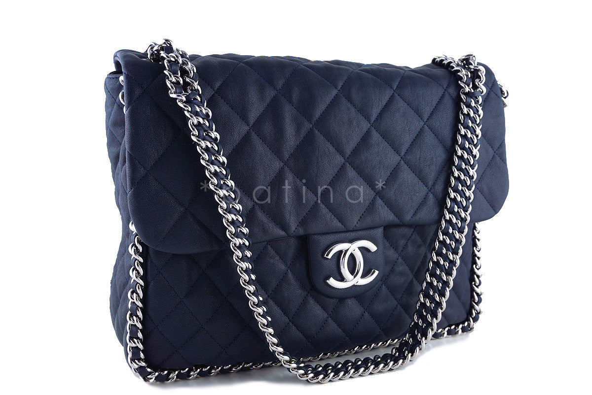 Chanel Navy Blue Chain Around Maxi Luxe Flap Bag